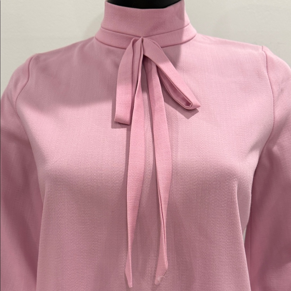 Mother of Pearl Pink Wool Tie-Neck Blouse – Size US 6 – Made in Portugal NEW - Picture 4 of 13